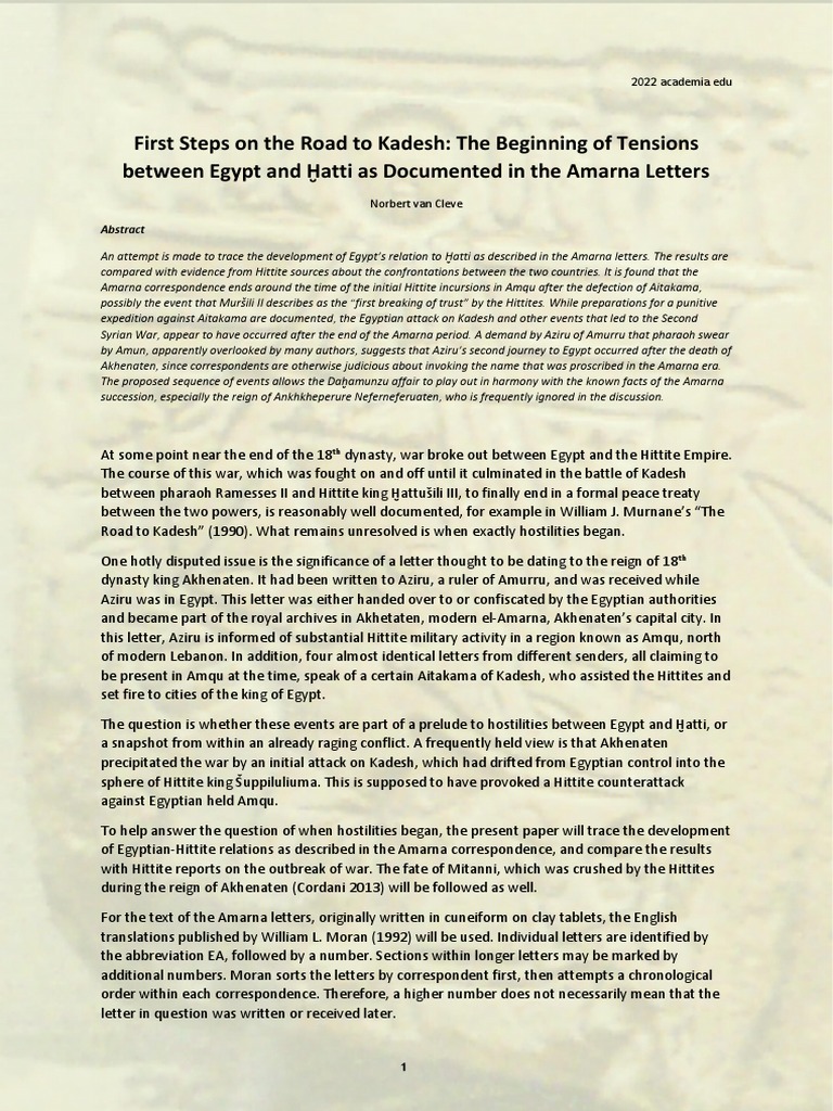 First Steps On The Road To Kadesh The Be PDF Akhenaten Hittites