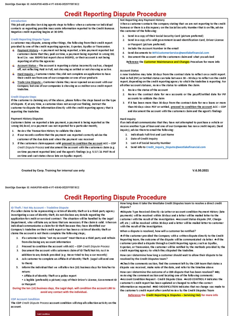 Credit Reporting Dispute Procedure - SVCG JA.5.24.2021.FINAL | PDF ...