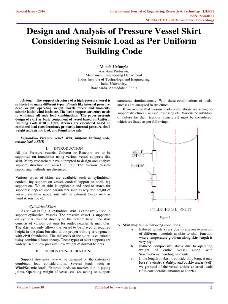 Design and Analysis of Pressure Vessel Skirt Considering Seismic Load