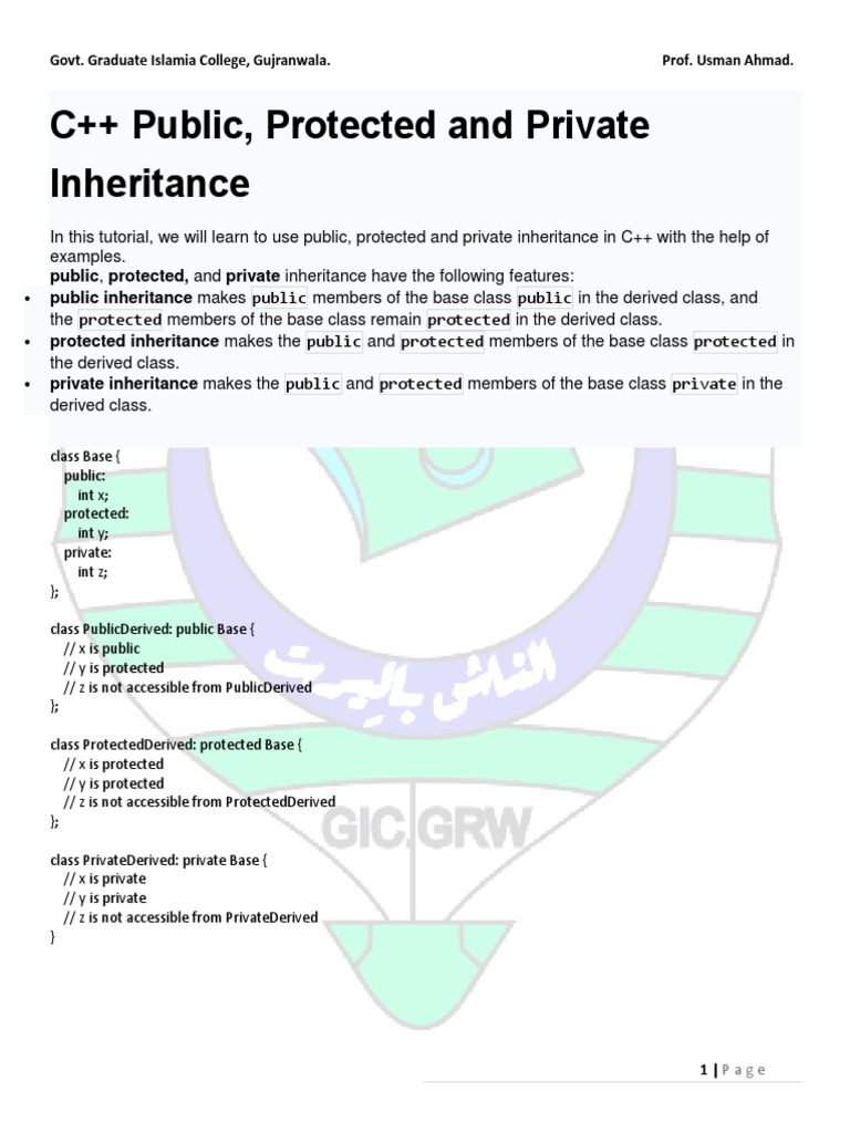 Public Protected Private Inheritance | PDF | Inheritance (Object ...