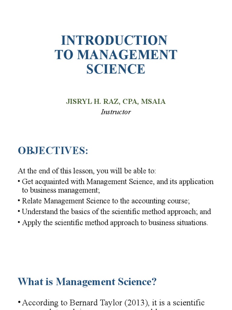 Introduction to Management Science Basics | PDF | Science | Mathematics