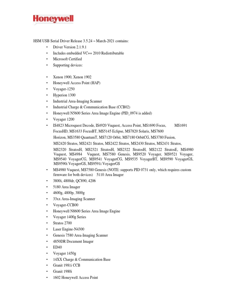 HSM USB Serial Driver Release Notes | PDF | Image Scanner | Device Driver