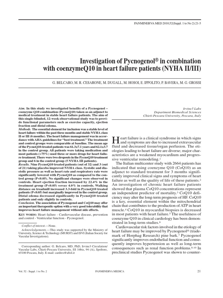 2010 Belcaro Pycnogenol With CoQ10 in Heart Failure Patients PDF