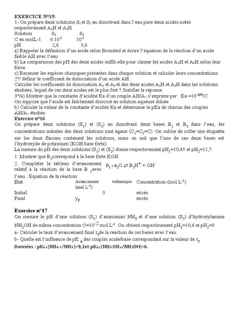 Analyse des constantes d'acidité et basicité | PDF | Ph | Dissociation ...