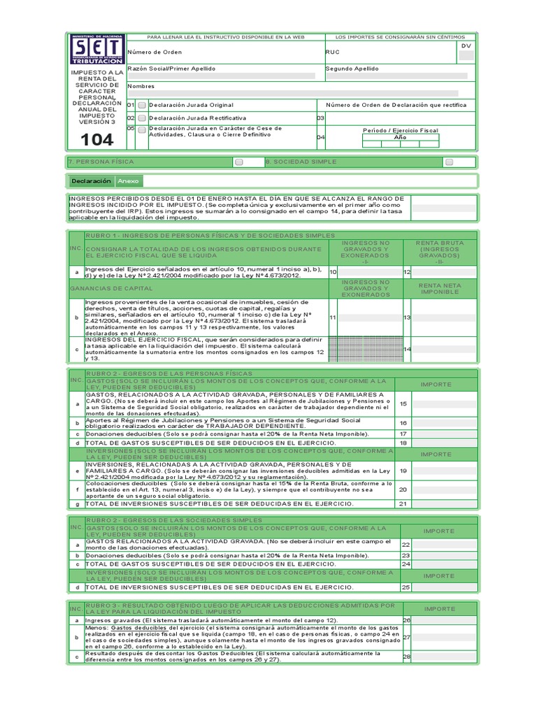 Declaración Anual Impuesto Renta 104 | PDF | Impuesto sobre la renta ...