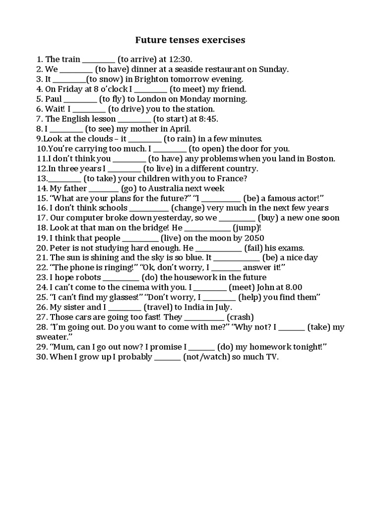 Future Tenses Exercises for Students | PDF | Home & Garden | Art