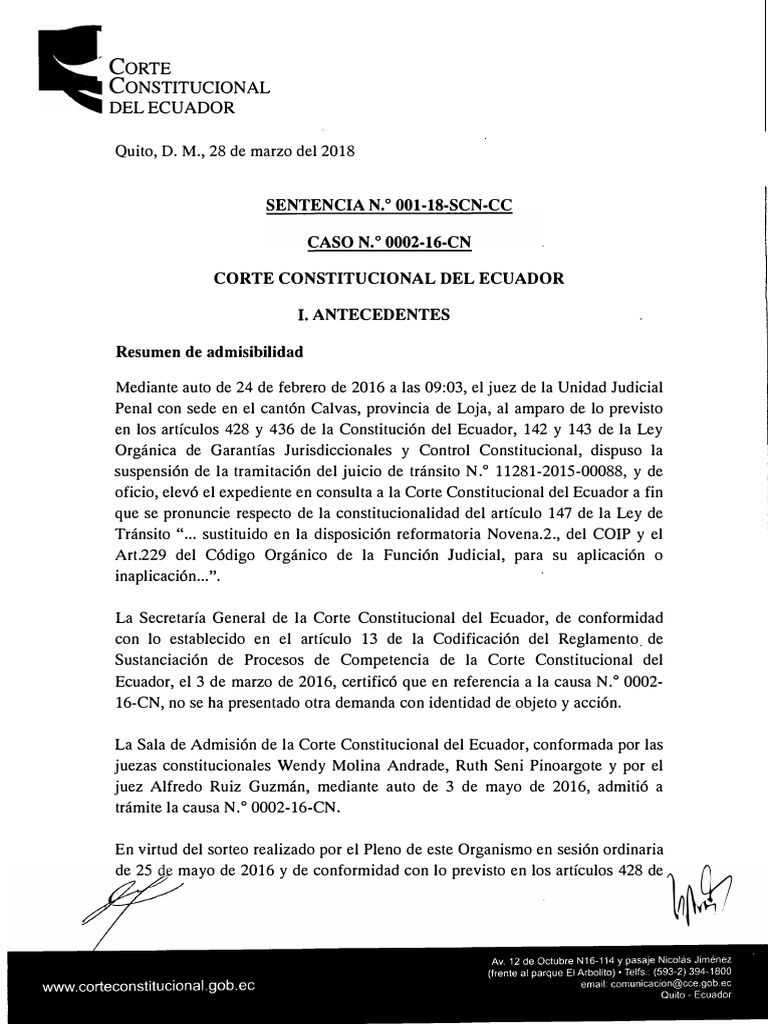 Consulta de constitucionalidad 001-18-SCN-CC | PDF | Jurisdicción | Juez
