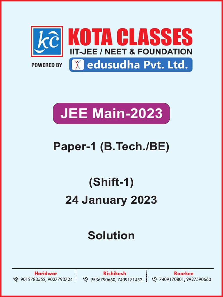 JEE Main 2024 (Shift1) 24 January 2023Solution PDF Educational