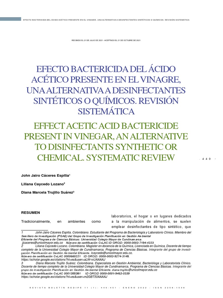 Efecto Bactericida Del Ácido Acético Presente en El Vinagre, Una ...