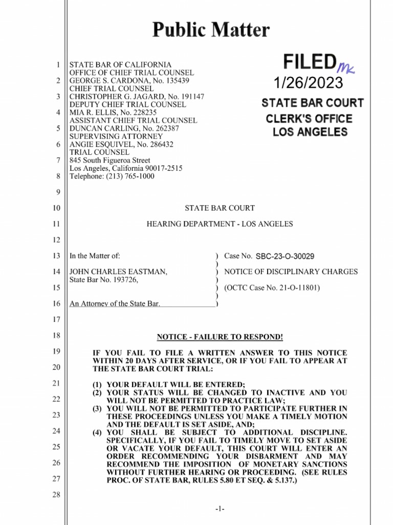 California State Bar Files Disciplinary Charges Against Trump-Allied ...