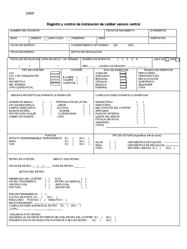 Formato para Registro Del CVC | PDF | Medicina CLINICA | Epidemiología