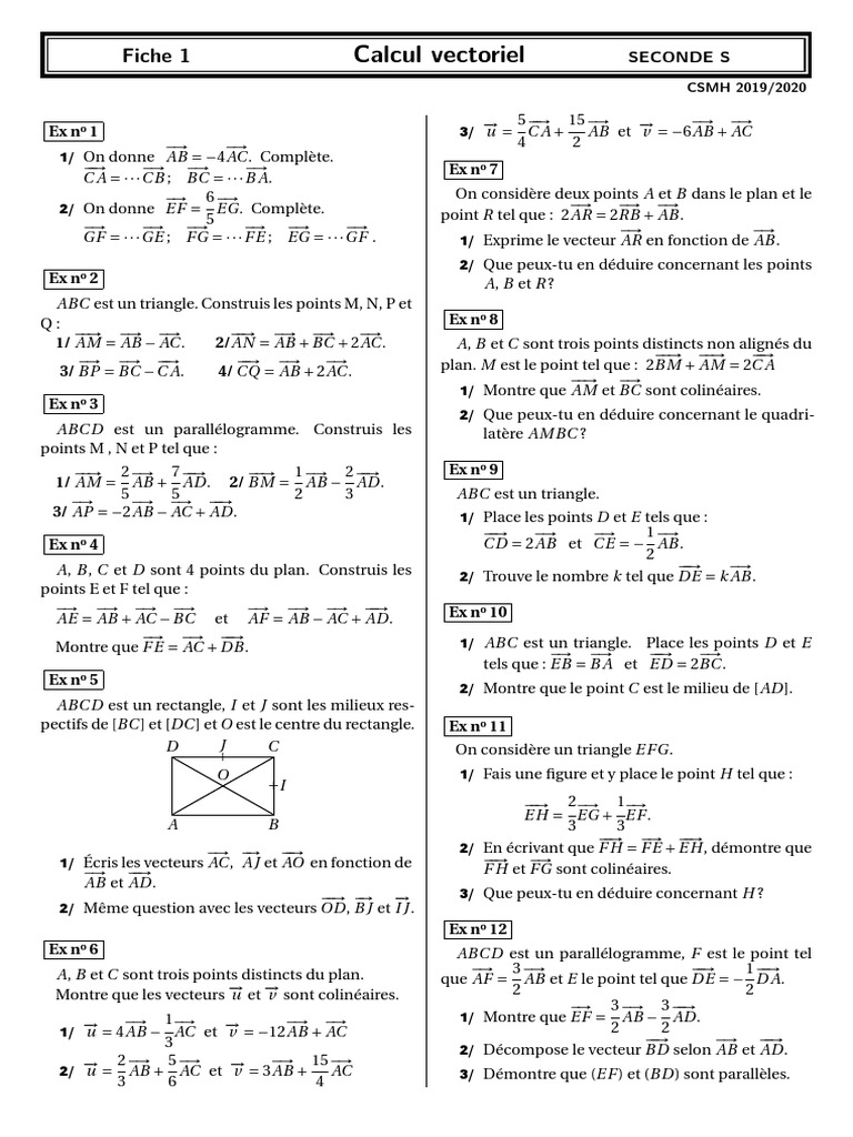 Exercices Corrigés sur les Vecteurs Seconde | PDF | Droite ...