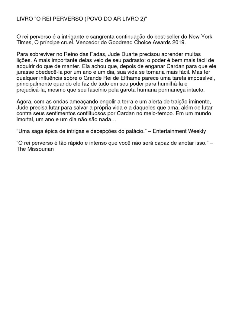 Livro - O Rei Perverso (Povo Do Ar Livro 2) | PDF | Direito