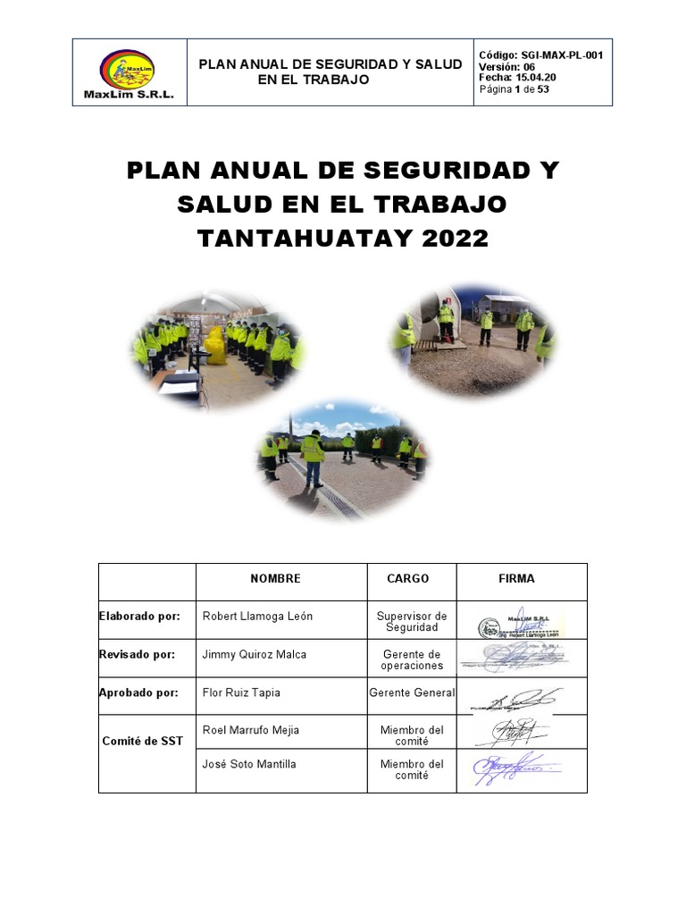 Plan Anual de Seguridad y Salud en El Trabajo Tantahuatay 2022 | PDF ...