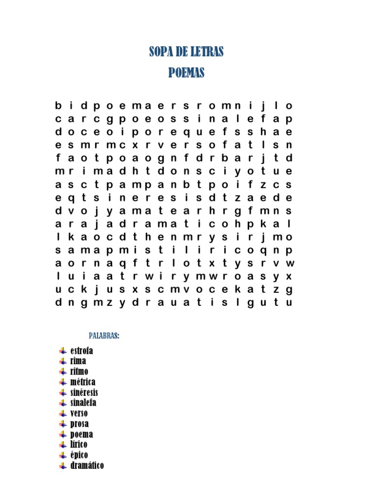 Sopa de Letras: Género Lírico | PDF | Poesía