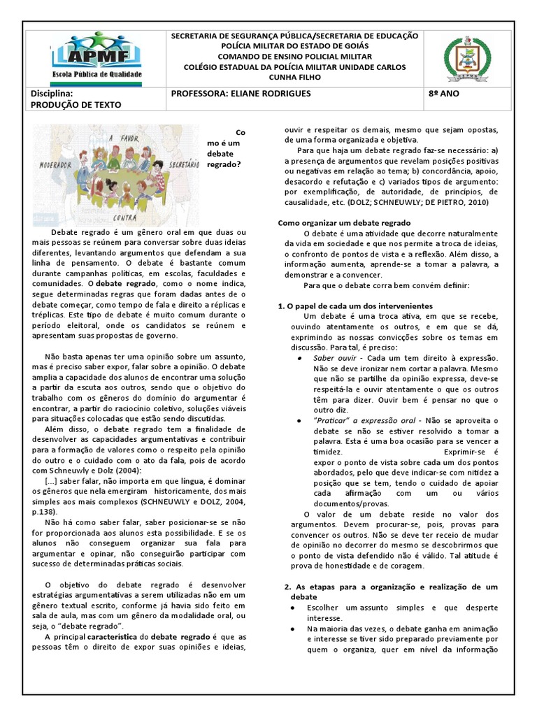Produção de Texto DEBATE REGRADO | PDF | Conhecimento | Tempo