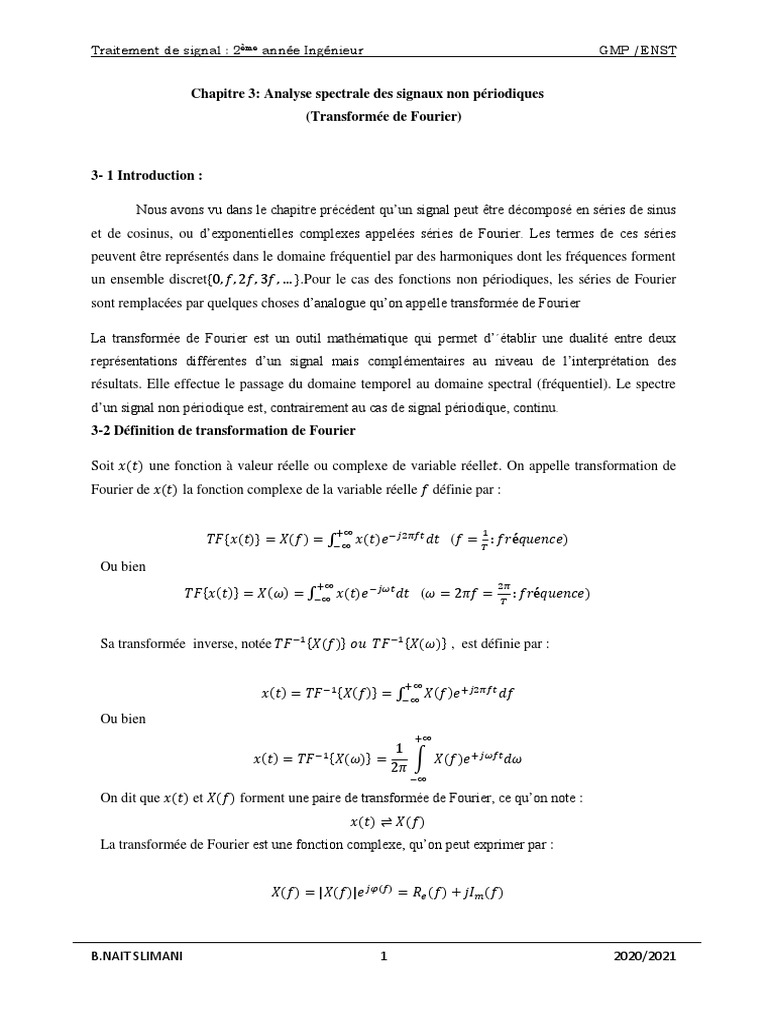 Analyse Spectrale : Transformée de Fourier | PDF | Transformation de ...