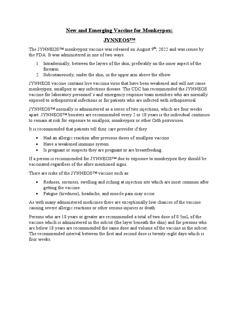 JYNNEOS™ Vaccine For Monkeypox | PDF | Vaccines | Clinical Medicine