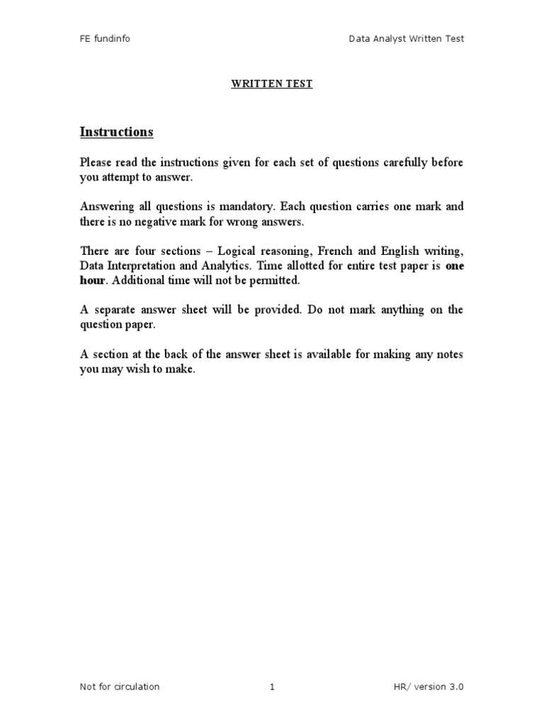 Data Analyst Written Test Overview | PDF | Investment Management | Data ...