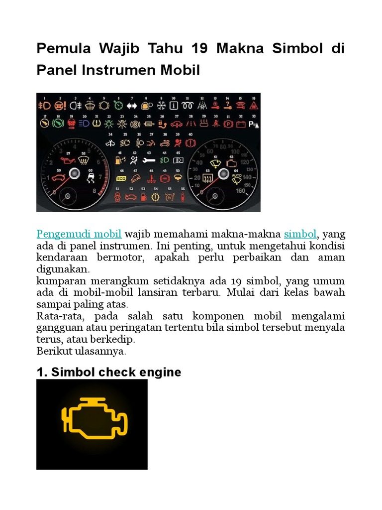 19 Simbol Penting di Dashboard Mobil | PDF | Teknologi & Rekayasa
