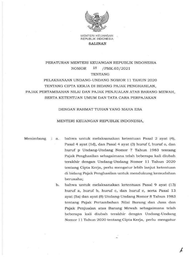 Permenkeu 18 PMK 03 2021 | PDF