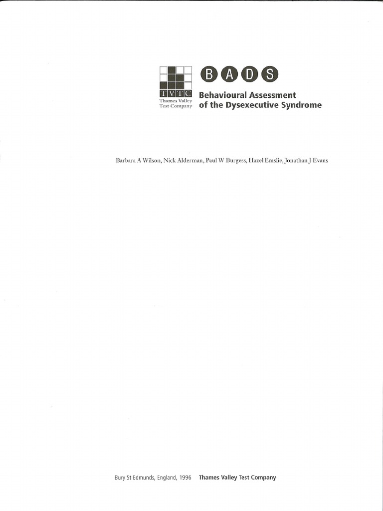 BADS Manual | PDF