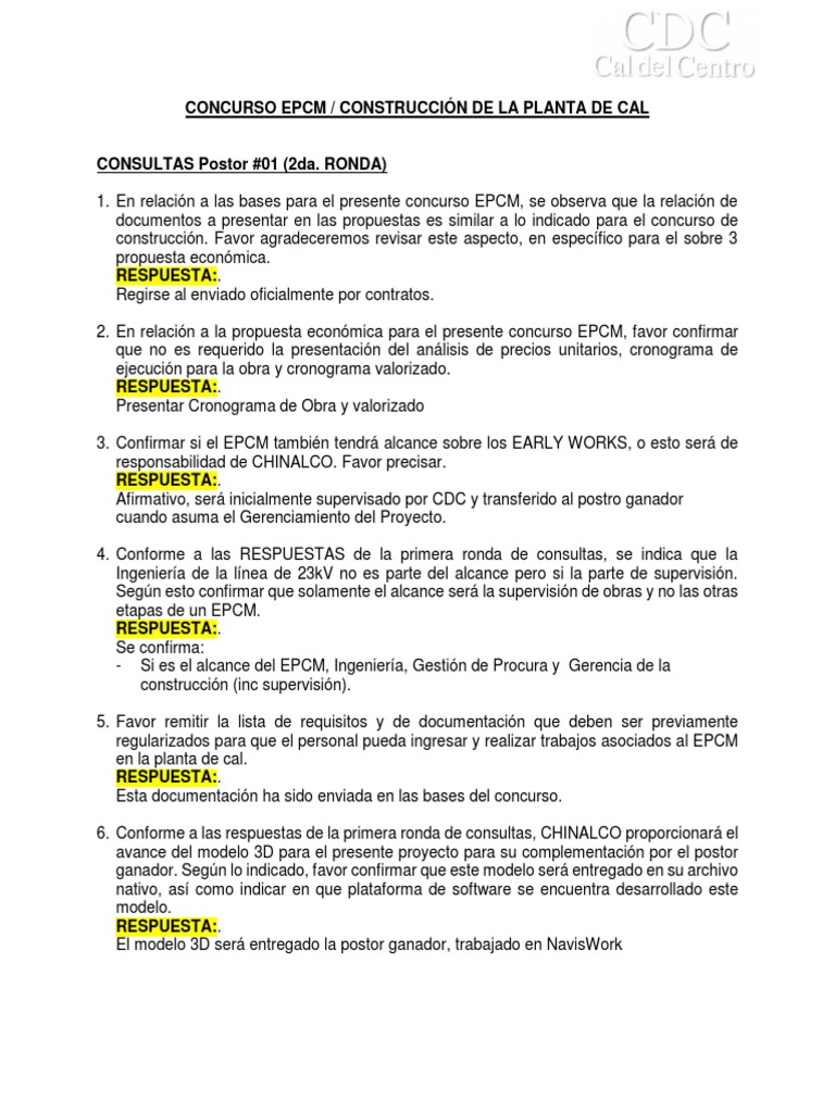 CDC - EPCM - Consultas 2da Ronda (28SEP) | PDF | Acero | Ingeniería