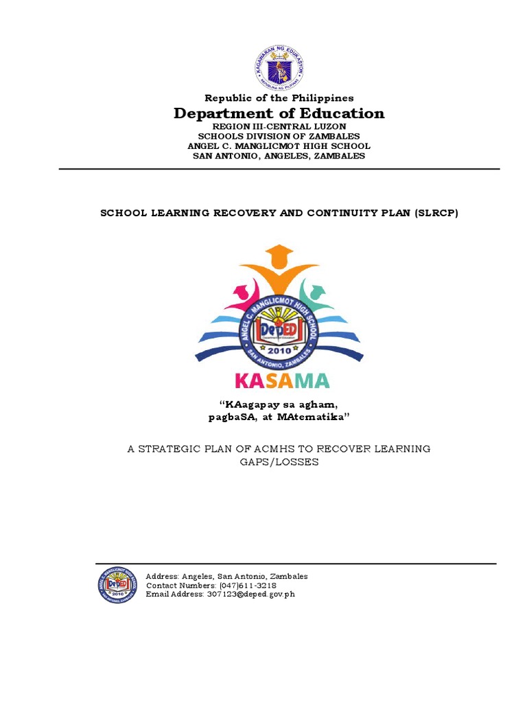 Learning Recovery Plan for ACMHS | PDF | Literacy | Learning
