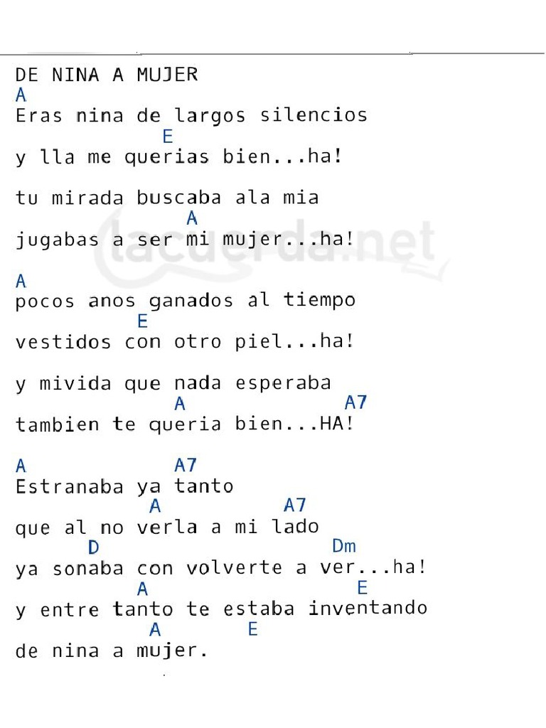Letra y Acordes de Niña A Mujer | PDF