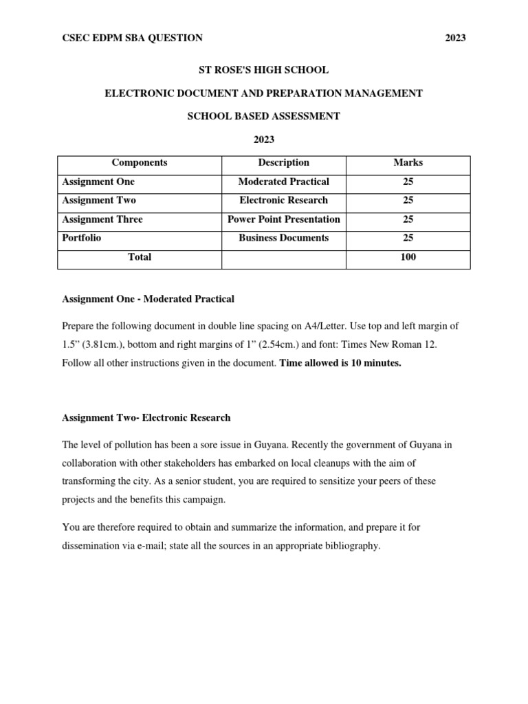 CSEC EDPM SBA 2023 Guidelines | PDF | Employment | Business