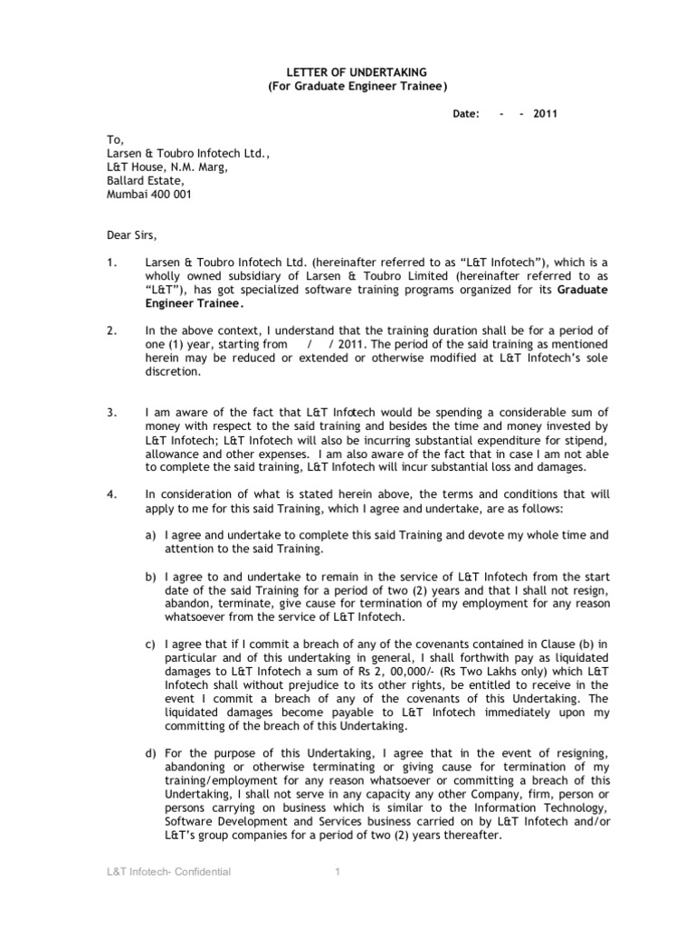 Employee Undertaking Letter Guide | PDF | Business | Finance & Money ...