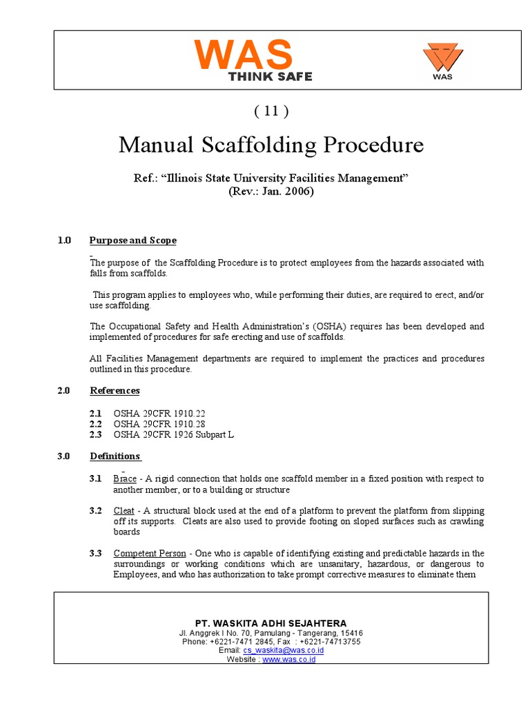 10. Manual Scaffolding Procedure PDF Scaffolding Occupational Safety And Health Administration