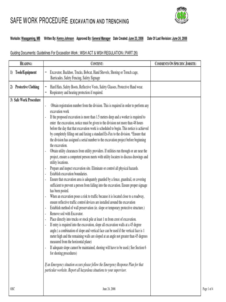 Excavation Safety Procedures in MB | PDF | Trench | Personal Protective ...