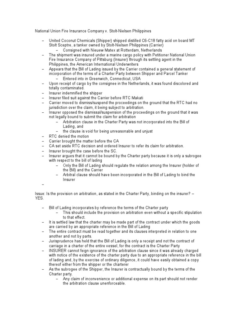 Arbitration Binding in Insurance Dispute | PDF | Bill Of Lading | Cargo