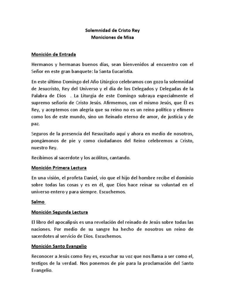 Moniciones para Cristo Rey 2025 | PDF | Misa (liturgia) | Religiones ...