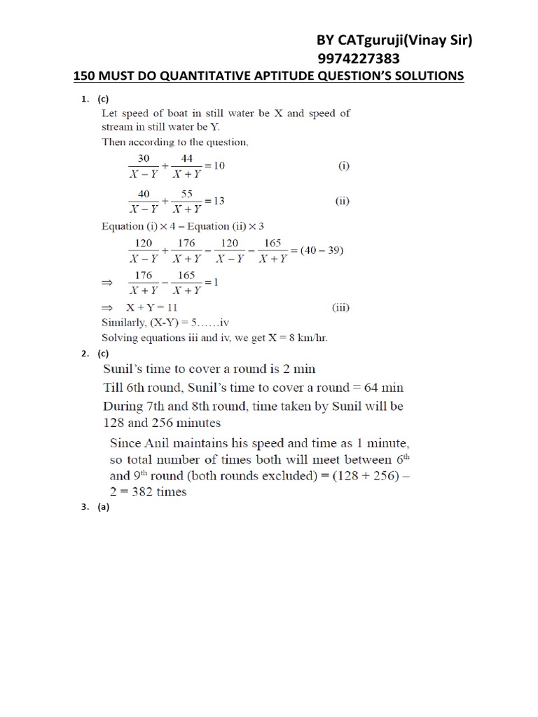 150 Must Do Questions in Quant For CAT-Solution | PDF | Mathematical ...