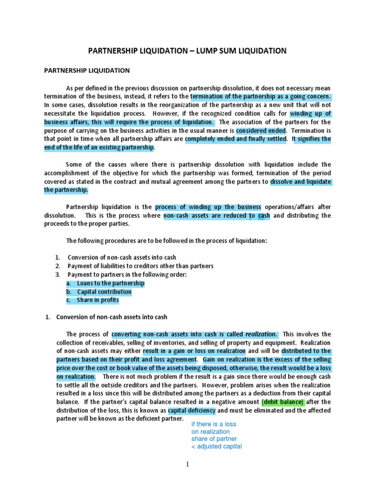 Lump Sum Liquidation in Partnerships | PDF | Debits And Credits | Book ...