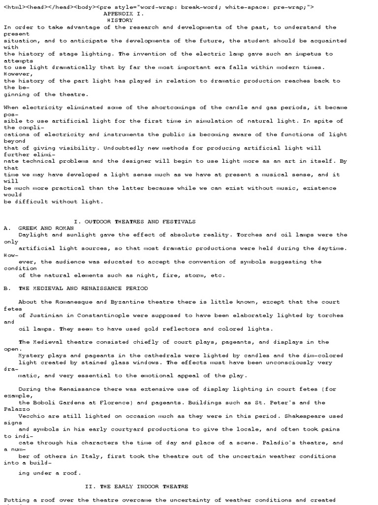 History of Stage Lighting PDF Lighting Light