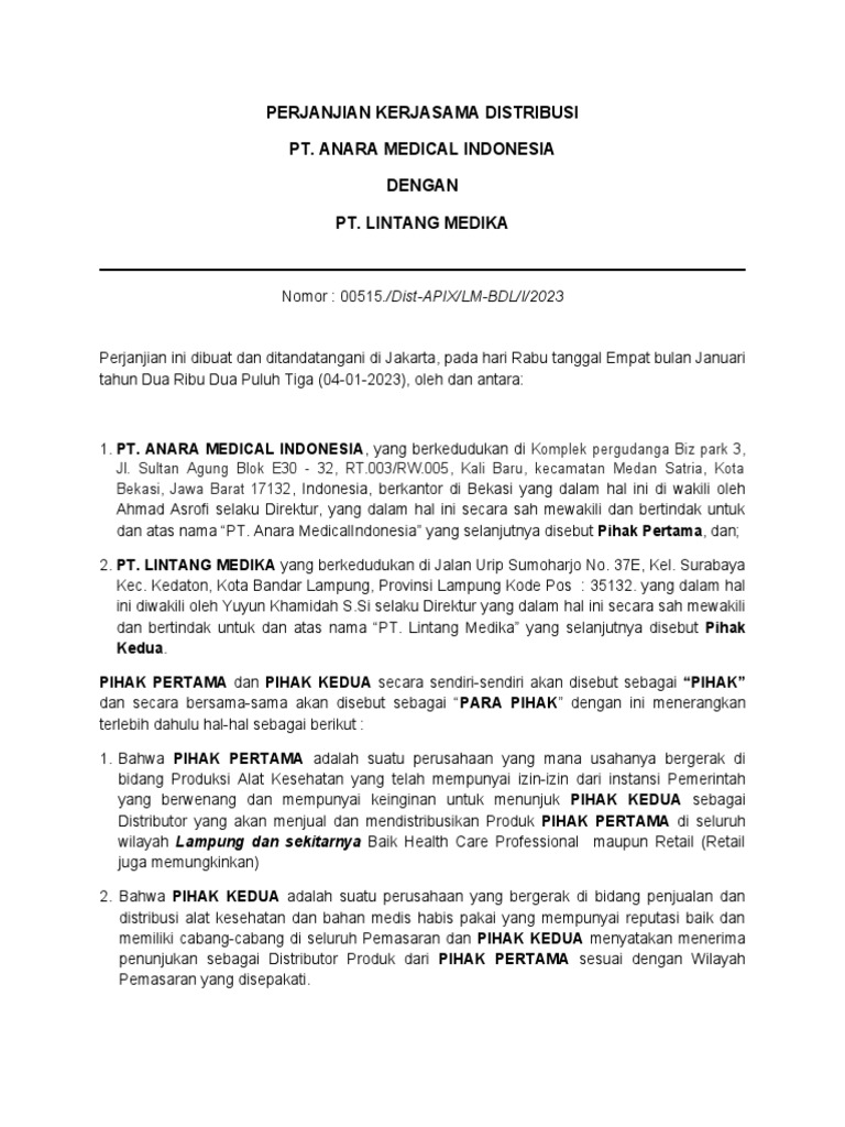 Draft Perjanjian Kerjasama Pt Anara Medical Indonesia PDF