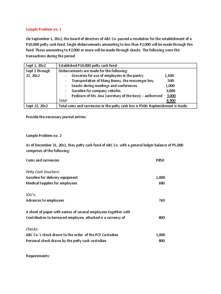 Sample Problems - Petty Cash Fund | PDF