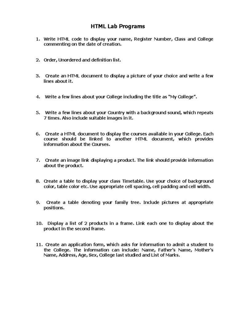 HTML Lab Programs | PDF image.