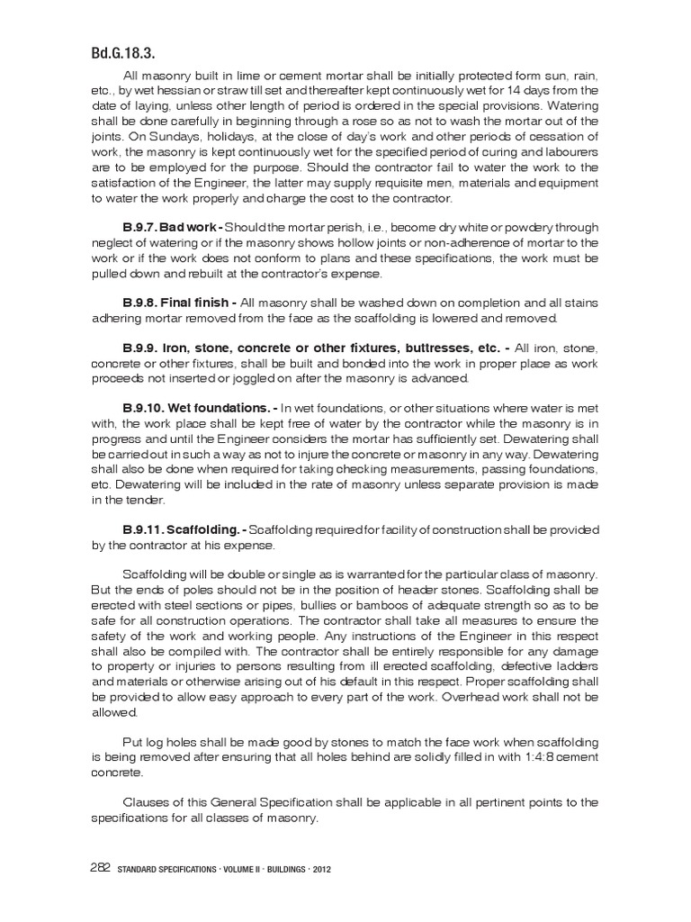 Masonry Construction Requirements and Standards Curing, Inspection, Scaffolding, and Safety