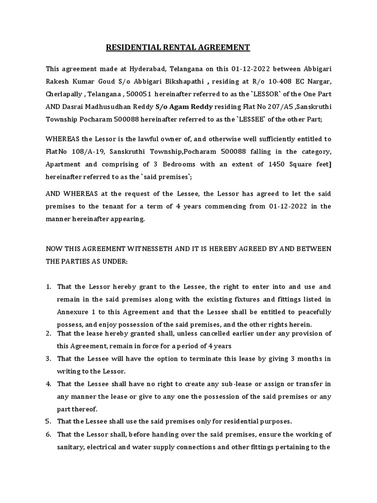 A19 Rental Aggrement PDF Lease Property
