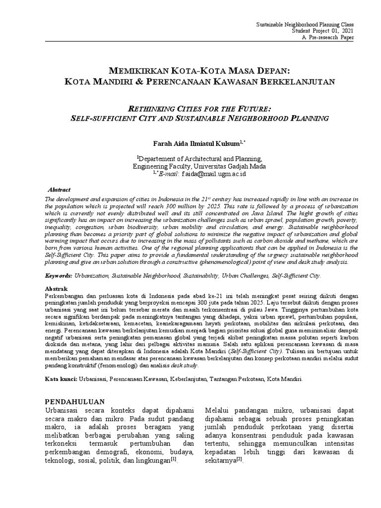 Rethinking Cities For The Future: Self-Sufficient City and Sustainable ...