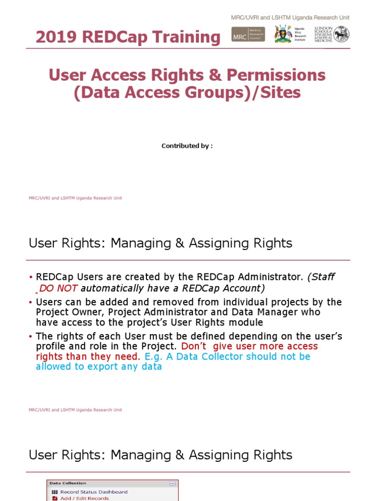 REDCap Training 2019 User Rights & Data Access Group PDF