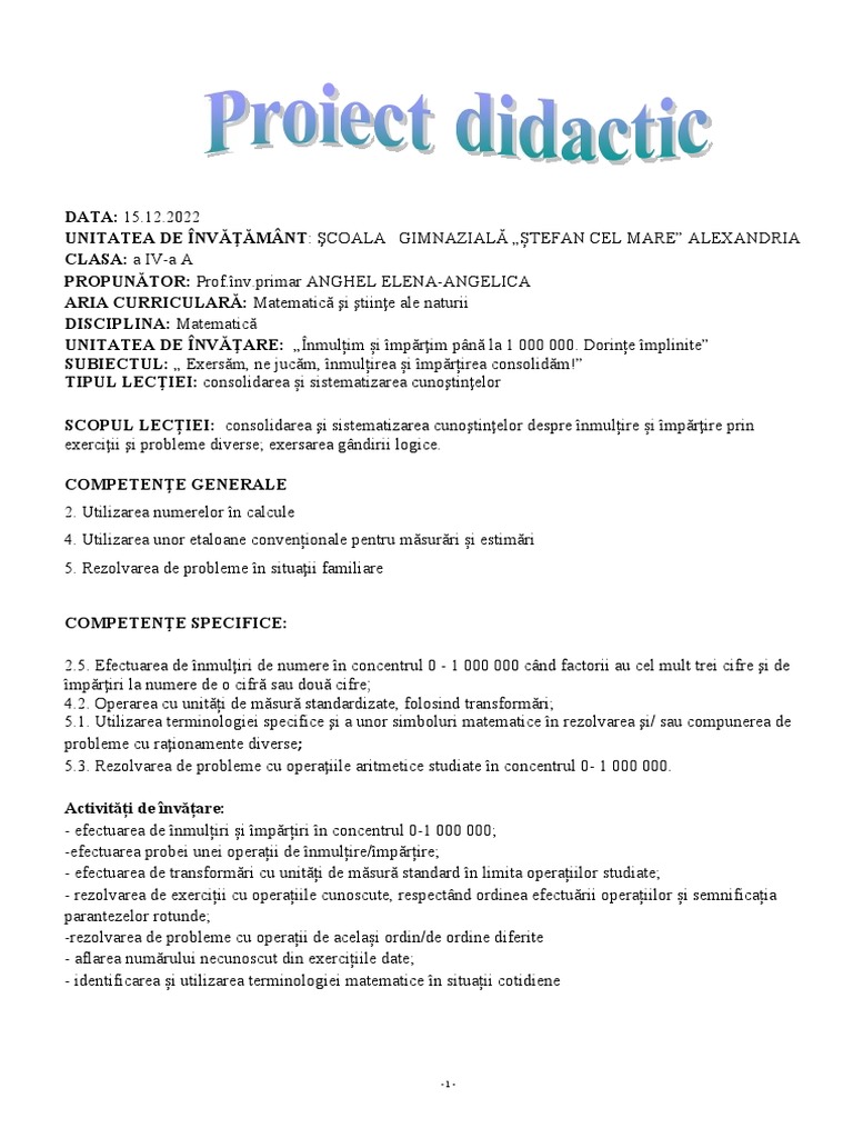 51 Proiect Matematica | PDF