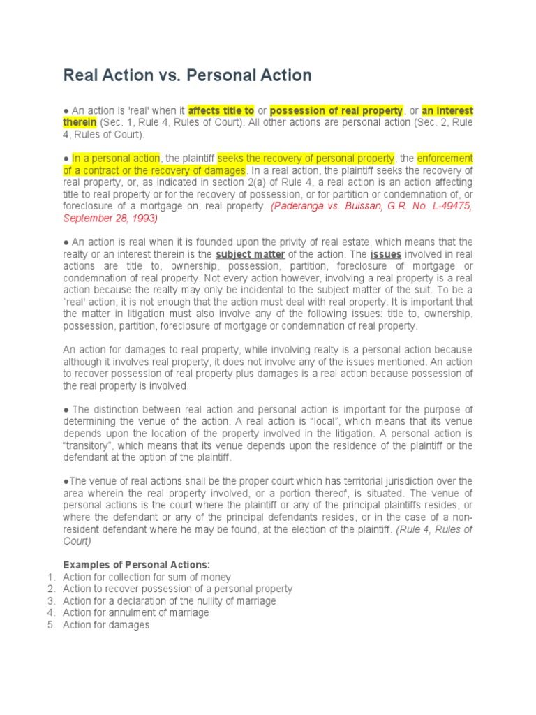 Real vs Personal Actions Explained | PDF | Mortgage Law | Foreclosure