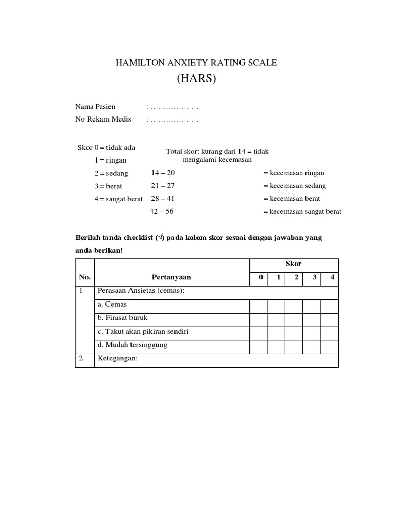 Skala Kecemasan Hamilton (HARS) | PDF