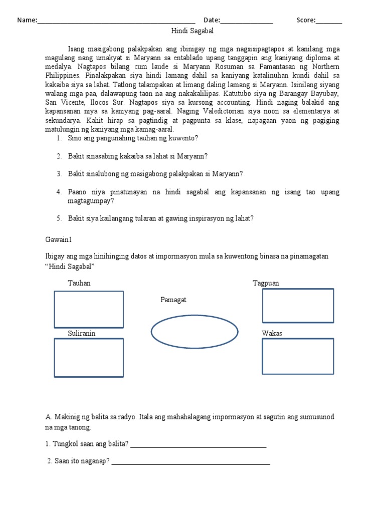 Hindi Sagabal Filipino 5 | PDF