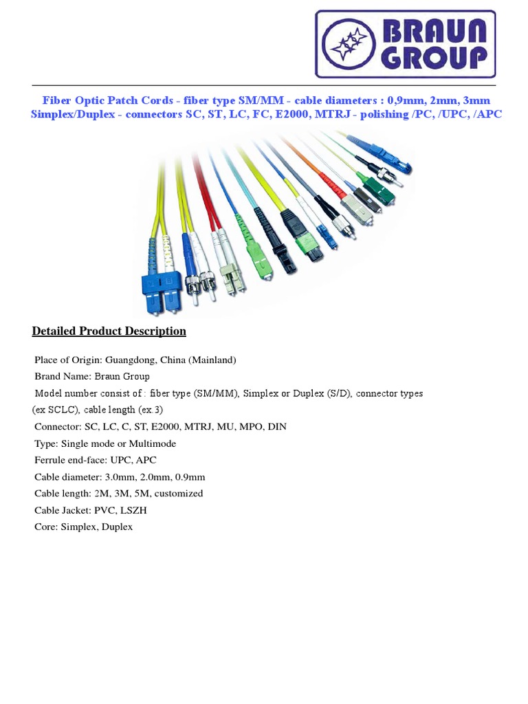 Fiber Optic Patch Cord Specifications | PDF